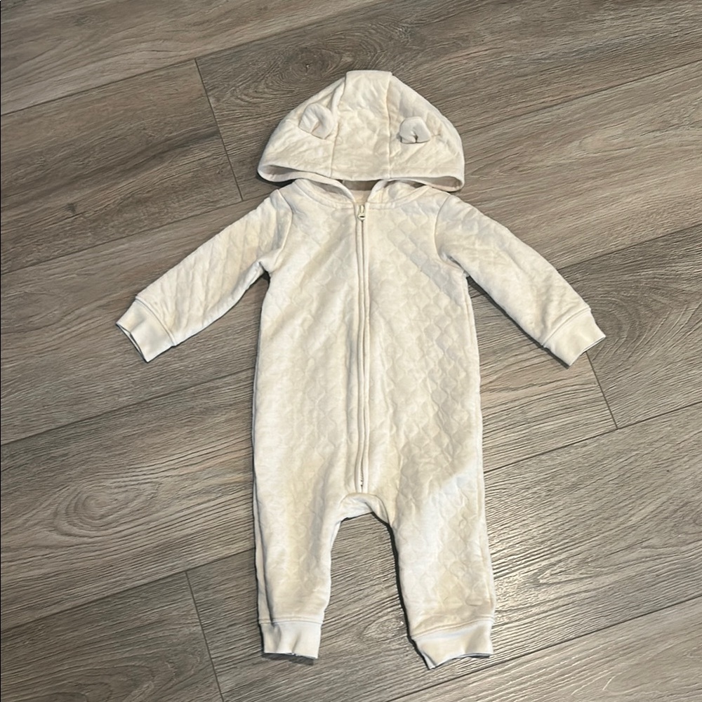 Carter's White Footies One‎ Piece with Hooded Design